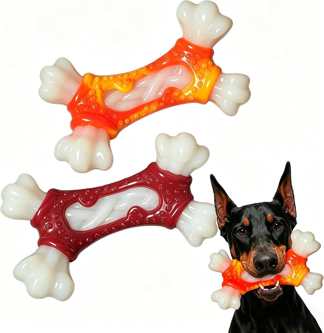 Tough Dog Toys for Aggressive Chewers, 2 Pack Indestructible Nylon Dog Bone, Chew Toys for Medium Large Breeds, Beef Flavor