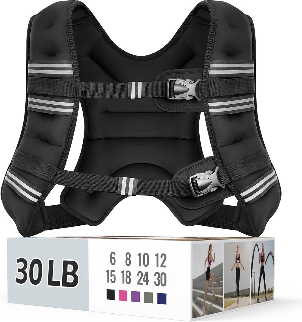 Zeerun Weighted Vest for Women & Men with Reflective Stripe and Adjustable Buckle, Comfortable & Durable Rucking Vest for Walking, Running & Strength Training, 30LBS-Black
