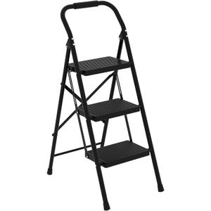 Step Stool for Adults,3 Step Ladder Folding 330lbs Anti Slip Step Stool,Foldable Ergonomic 3 Step Stool with Wide Pedal for Home, Kitchen, Office (Black)