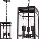 VINLUZ 3-Light Outdoor Pendant Light with Adjustable Chain, 16" Oil Rubbed Bronze Outdoor Hanging Light Fixture, Exterior Linear Hanging Lantern Chandelier for Entryway, Patio, Garden, Front Door