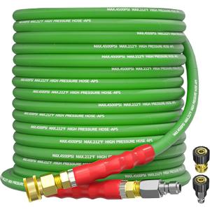 Pressure Washer Hose 50FT 3/8" for Cold and Hot Water 212F, with Swivel Quick Connect, 4500PSI Kink Resistant Grade Steel Wire Braided, Power Washer Hose With 2pcs M22-14mm Adapter (Green)