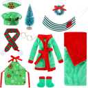 Bencailor Christmas Elf Accessories Elf Clothes Set Including Bathrobe Christmas Sleeping Bag Apron Hammock Shoes Scarf for Xmas New Year Party Decor(Cute Style)