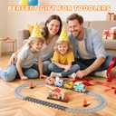 Steam Train Set for Toddlers Cartoon Face Locomotive with Remote Control, Real Steam, Lights & Music Magnetic Toy with Tracks & Trucks