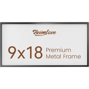 Heimlove 9x18 Metal Picture Frame,Black Aluminum Photo Frames-Real Tempered Glass,Mounting Horizontally or Vertically Decor for Wall-1Pack