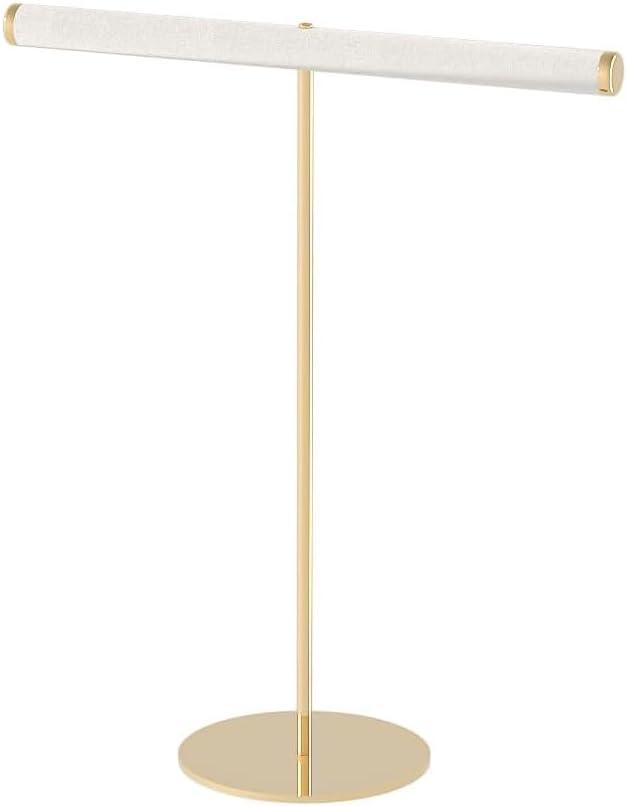 Coward T-Bar Necklace Organizer Stand, Velvet Necklace Bracelet Holder Stand with Metal Base, Hanging Jewelry Display Organizer for Women Girls (Gold 1.6cm thickness tube)