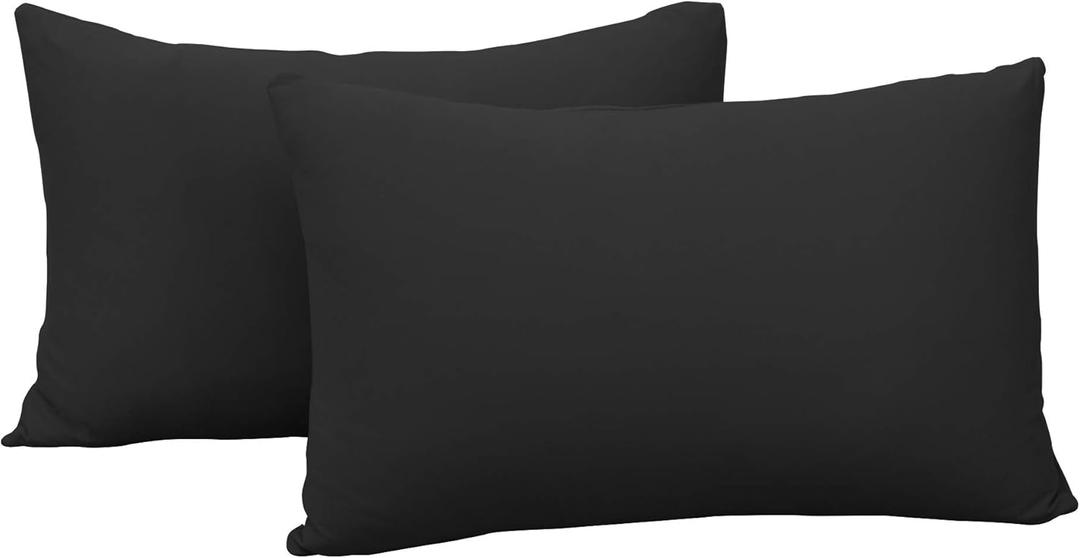 2-Pack Stretch Pillow Cases Standard Size - Jersey Knit & Ultra Soft Envelope Closure, T-Shirt Like Poly Blend - Suitable for Queen or Standard Size Set of 2, Black