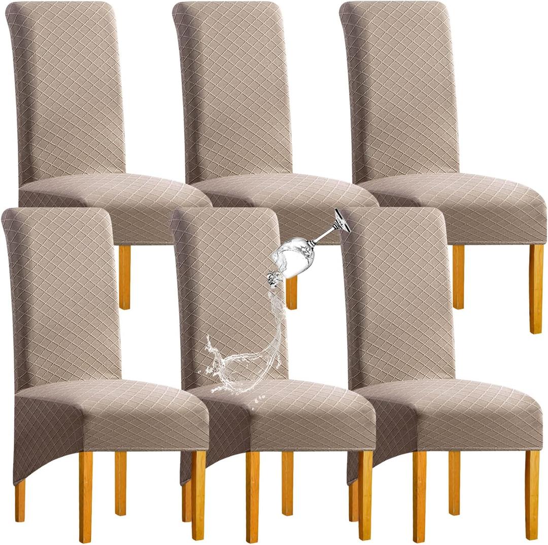 Waterproof XL/Oversized Dining Chair Cover, Parsons Chair Covers (Khaki, Set of 6(XL))