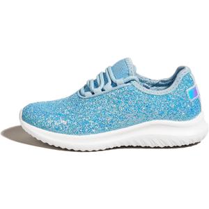 K KIP WOK Girls Glitter Sneakers Sparkle Slip On Walking Shoes for Kids/Children Breathable Running Sneakers (7 Toddler, Ice Blue)