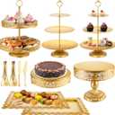 Gold Cake Stand Metal Dessert Table Display Set Tiered Cupcake Holder Fruit Candy Donut Plate Serving Tower Tray Platter (Gold)