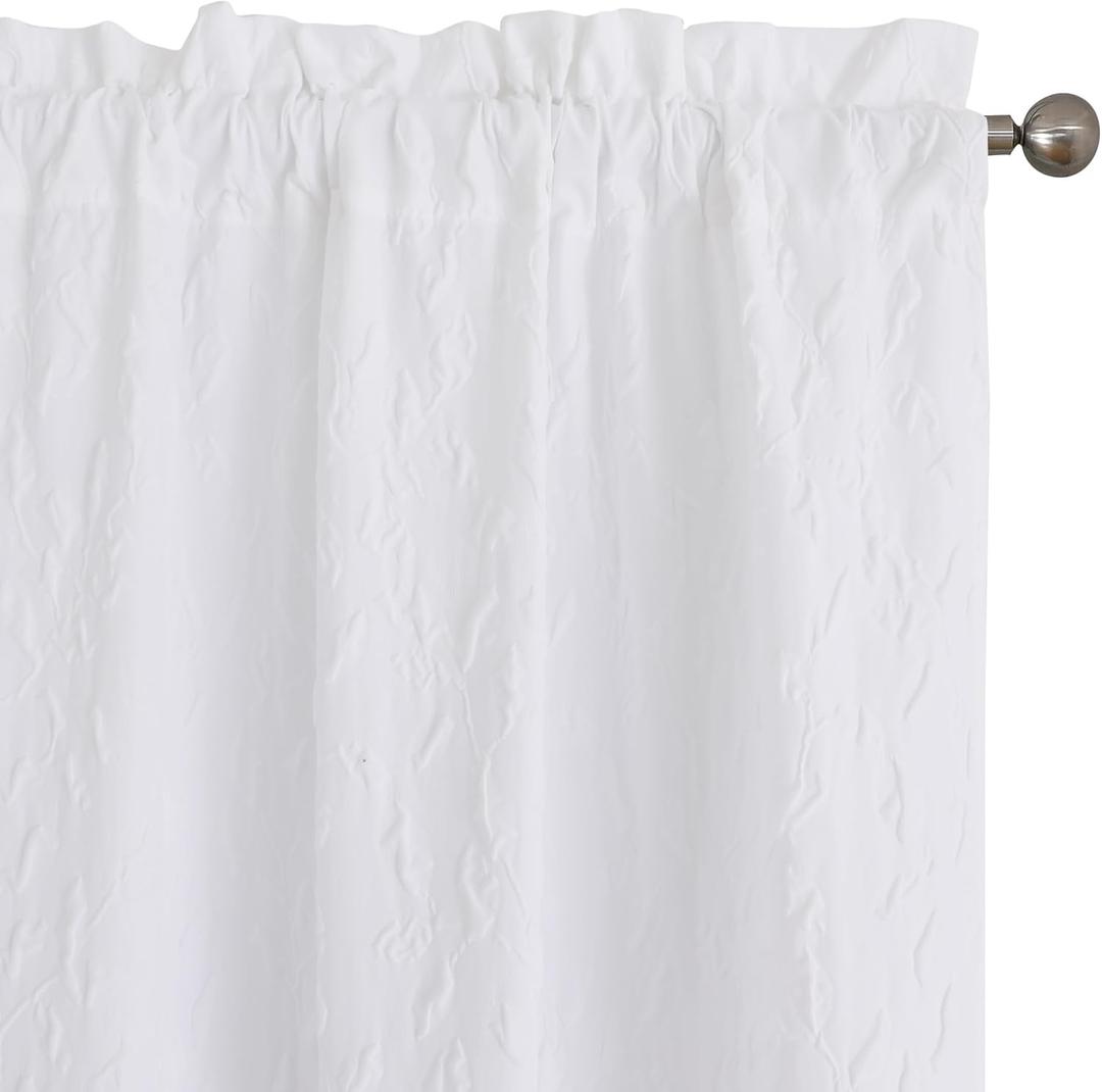 Chyhomenyc Anna White Curtains 84 Inch Length 2 Panels, Light Filtering 3D Embossed Textured Leaf Pattern Curtain Drapes for Bedroom Living Room, Each 42Wx84L Inches