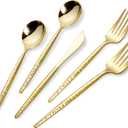 SUT 150 PCS Gold Plastic Silverware, Gold Disposable Utensils, Plastic Silverware Heavy Duty, Includes 50 Knives, Forks and Spoons, Hammered Disposable Cutlery for Wedding, Birthday, Party