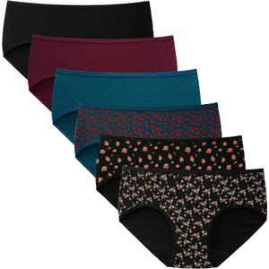 INNERSY Womens Underwear Cotton Hipster Panties Regular & Plus Size 6-Pack (X-Large, Dark Rose)