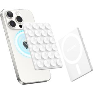 amBand Magnetic Suction Mirror Window Phone Holder, Sticky Grip Double Sided Mount for iPhone, Gym Bathroom Kitchen, Hands-Free for Makeup FaceTime Shower Viewing with MagSafe Accessories, Frost White