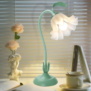 Flower Table Lamp for Bedroom & Office, Adjustable Flexible Gooseneck LED Reading Light with 3 Color Modes, Vintage & Modern Floral Design Nightstand Lamp for Home Decor