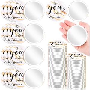 Tradder 48 Pcs 2.76 Inch Inspirational Mini Compact Mirror Bulk You Make a Difference Makeup Pocket Purse Mirror for Women Mother's Day Coworker Nurse Teacher Employee Appreciation Gift (White,Gold)