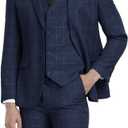 Men's Suits 3 Piece Slim Fit Dress Tuxedo for Men Two Button Solid Jacket Vest Pants Set (XX-Large, Plaid-navy)