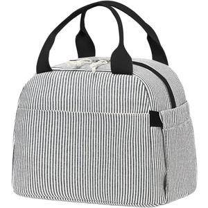 Bluboon Lunch Box for Women Cute Lunch Bag Reusable Insulated Lunch Bags Large Capacity Lunchbox Cooler for Work Picnic or Travel (Black White Vertical Stripes)