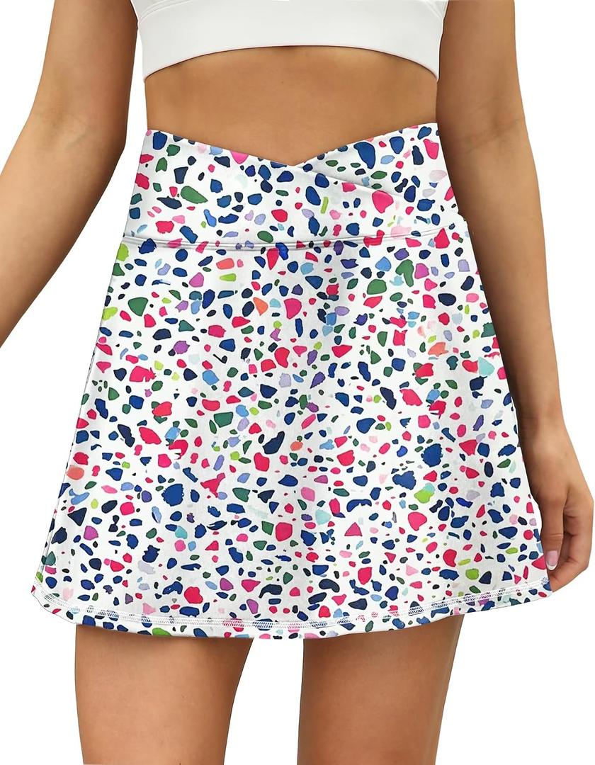 LouKeith Tennis Skirts for Women Pleated Crossover High Waisted Athletic Workout Golf Skorts Skirts with Shorts Pocket (White, M)