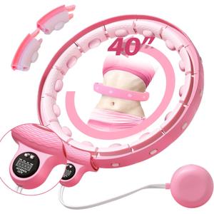 Humixx Infinity Hoop for Adult Weight Loss, 2 in 1 Smart Fitness Hoop with Counter & Detachable Knots, Weighted Exercise Fit Hoop Suitable for Women and Kids, Pink