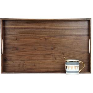 22 x 14 Inches Large Rectangle Black Walnut Wood Ottoman Tray with Handles, Serve Tea, Coffee, Classic Wooden Decorative Serving Tray