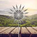 Unique and Magical Metal Windmill,3D Wind Powered Kinetic Sculpture, Lawn Solar Wind Wind Spinners for Yard and Garden, Wind Catchers Metal Outdoor Patio Decoration Wind Sculpture (Silvery)