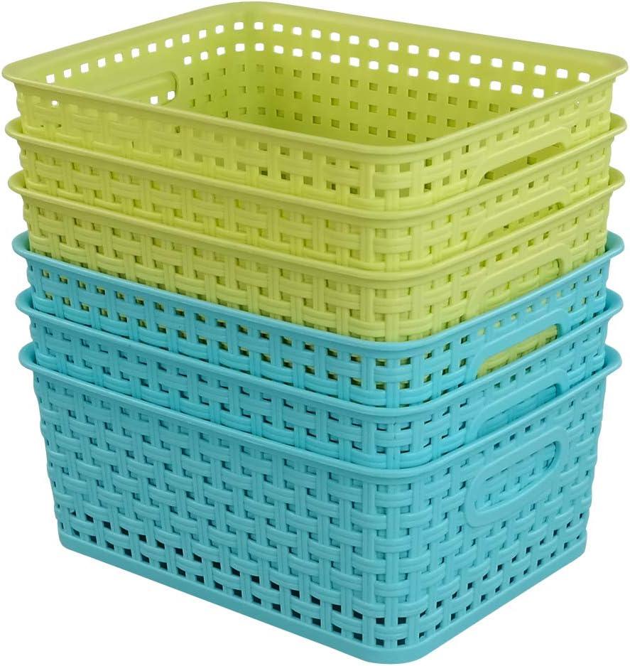 Kekow Plastic Storage Baskets for Bathroom, Beauty and Closets Organization, 6-Pack
