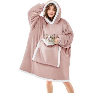 JOYWOO Pink Wearable Blanket Hoodie,Oversized Cat Lovers Sweatshirt Blanket for Adult,Birthday Gifts for Women,Mom,Girlfriend,Cozy Hooded Blanket with Giant Pocket and Winter Gifts,Dusty Pink Standard