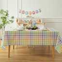 Gingham Easter Tablecloth Fabric - Colorful Oblong 58x120 Water Resistant Farmhouse Plaid Table Cloth for Indoor/Outdoor Use - Easter Gifts Perfect for Birthday, Picnics, Gardens