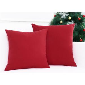 PurpleEssences Pack of 2 Cotton Pillow Covers Decorative Square Throw Pillowcase Soft Solid Cushion Case for Spring Summer Easter Sofa Bedroom Car - 16x16 Inch - Red (16" x 16" (Pack of 2), Red)