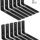 12 Pack - L 10" x H 6" x W1.5, 5mm Thick Black L Shelf Bracket, Iron Shelf Brackets, Metal Shelf Brackets, Floating Shelf, Shelf Supports with Screws