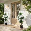 2 Pcs 3 Ft Artificial Hydrangea Trees Potted, UV Resistant Faux Silk Hydrangea Plant in Pot for Indoor Outdoor Decoration, Hydrangea Topiary for Garden Office Home Porch Patio Decor (2, White)