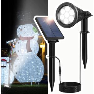 Solar Spotlights Outdoor for Flag Pole, Bright 7-LED Solar Spot Lights with Separate Panel Waterproof, Dusk-to-Dawn Flagpole Lights, Adjustable Landscape Ground  Wall Lighting for Christmas (White)