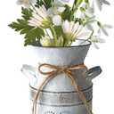 Vintage Iron Milk Can Vase, Rustic Farmhouse Metal Planter Bucket with Handle & Twine, Shabby Chic Flower Holder for Dried Floral Arrangements, Wedding Centerpiece, Home Table Fireplace Decor, 7.5''