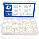 BOPOREAE 250 PCS 8 Sizes Nylon Plastic Hole Plugs White 1/4, 5/16, 3/8, 1/2, 5/8, 3/4, 7/8, 1 Inch Round Hole, Flush Type Panel Knockout Locking Plugs, Furniture Cabinet Pipe Insert End Covers Caps
