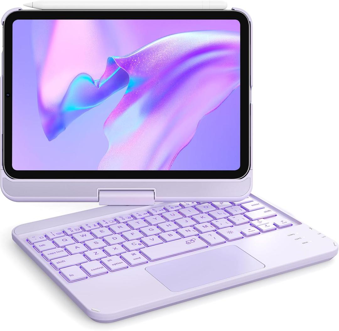 GreenLaw Keyboard Case for iPad mini 7(2024) & Mini 6 (2021) 8.3", Smart Touchpad, 7 Color Backlit, Type-C Rechargeable, 360 Rotate Keyboard Case for iPad mini 7th/6th Generation, Purple