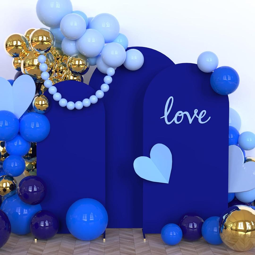 Babenest Royal Blue Wedding Arch Cover Set of 3, Spandex Fitted Arch Backdrop Cover for Photo, Round Top Chiara Stand Cover for Party Birthday Baby Shower Background Decoration6FT/6.6FT/7.2FT