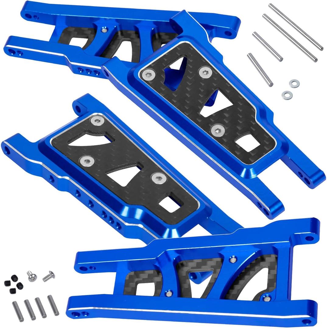 RC Suspension Arms A-Arms Upgrades Part for 1/10 Slash 4X4 VXL/Rustler 4X4 VXL/Stampede 4WD VXL,4PCS Aluminum Alloy Suspension A Arms Hops up,Navy Blue