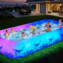 Large Inflatable Swimming Pool with Light, 12FT X 6.2FT Solar Blow Up Pool Inflatable Pool for Kids Adults, Durable Thickened 7 Color Family Kiddie Pool for Backyard Outdoor