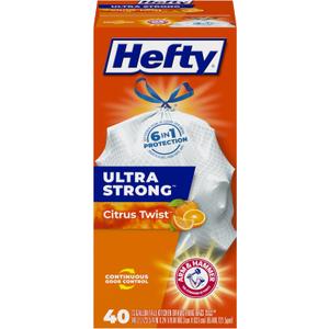 Hefty Ultra Strong Tall Kitchen Trash Bags, Citrus Twist Scent, 13 Gallon, 40 Count