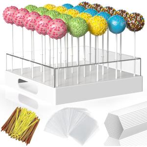 Cake Pop Stand, 25 Holes Clear Cake Pops Display Holder, Cake Pop Sticks Kit, Candy Pop Holder, Cake Pop Mold For Party, Wedding, Birthday (White,1-Pack)