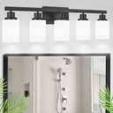 Bathroom Vanity Light, 5-Light Vanity Lighting Fixture Over Mirror for Bathroom, 30" Matte Black Wall Light Fixture, Wall Sconces with Frosted Glass Shade for Mirror Bedroom Living Room