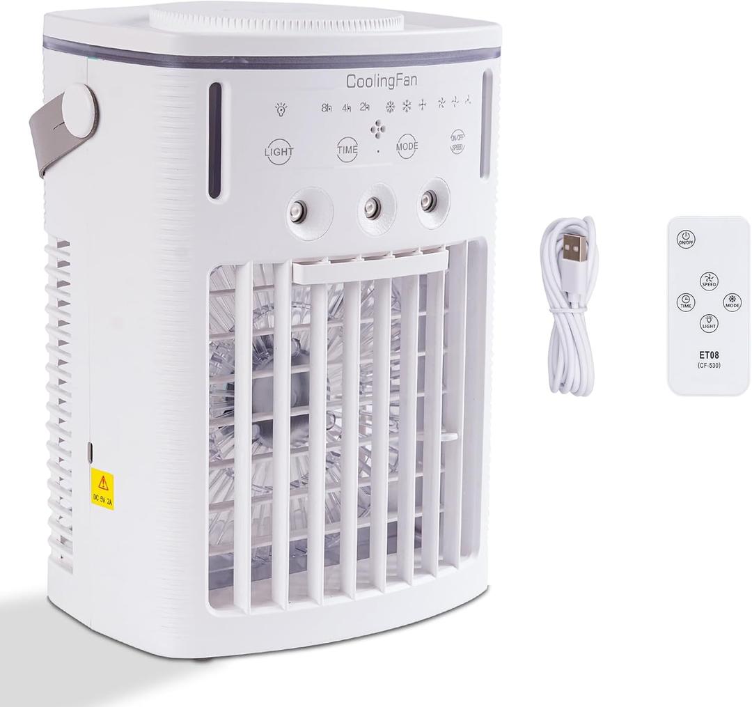 Small Portable Air Conditioners, Mini Ac Unit with 1000ML Water Tank, 3 Spray Ports, 3 Wind Speeds, 3 Timers, 7 Kinds of Colorful Lights, Cooling Fans for Bedroom Camping Car