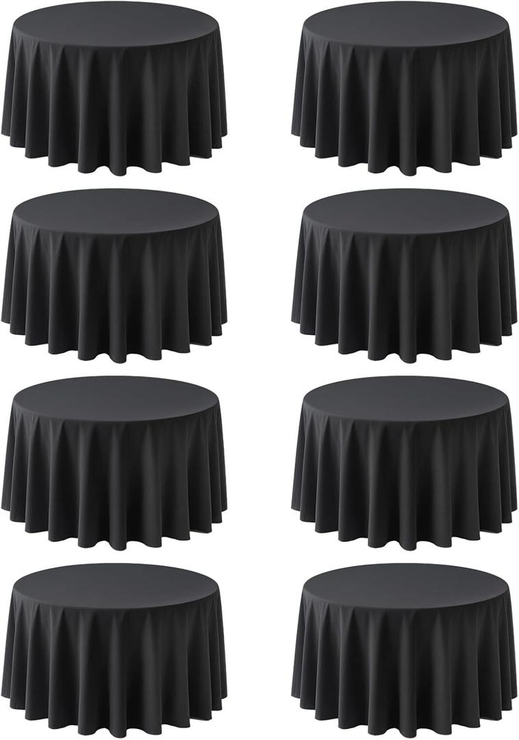 8 Pack Round Tablecloth 120 Inch Cloth Black Tablecloth for Round Tables, Washable Polyester Table Cloth Stain and Wrinkle Resistant Decorative Table Cover for Wedding Party Dining Banquet