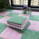 12 pcs Shaggy Soft EVA Foam Interlocking Carpet Fluffy Rugs Protective Floor Tiles Sport Play mats for Home Parlor, Bedroom, Children Kids Room (Mint Green)