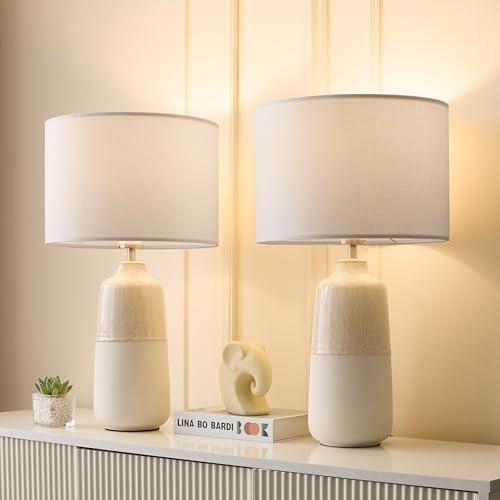 BrightWe Tall Ceramic Table Lamp Set of 2, White Lamps for Bedroom Farmhouse Rustic Lamp Set Bedside Nightstand Lamps Set of Two Side Table Lamps for Living Room, 22IN, QL5198