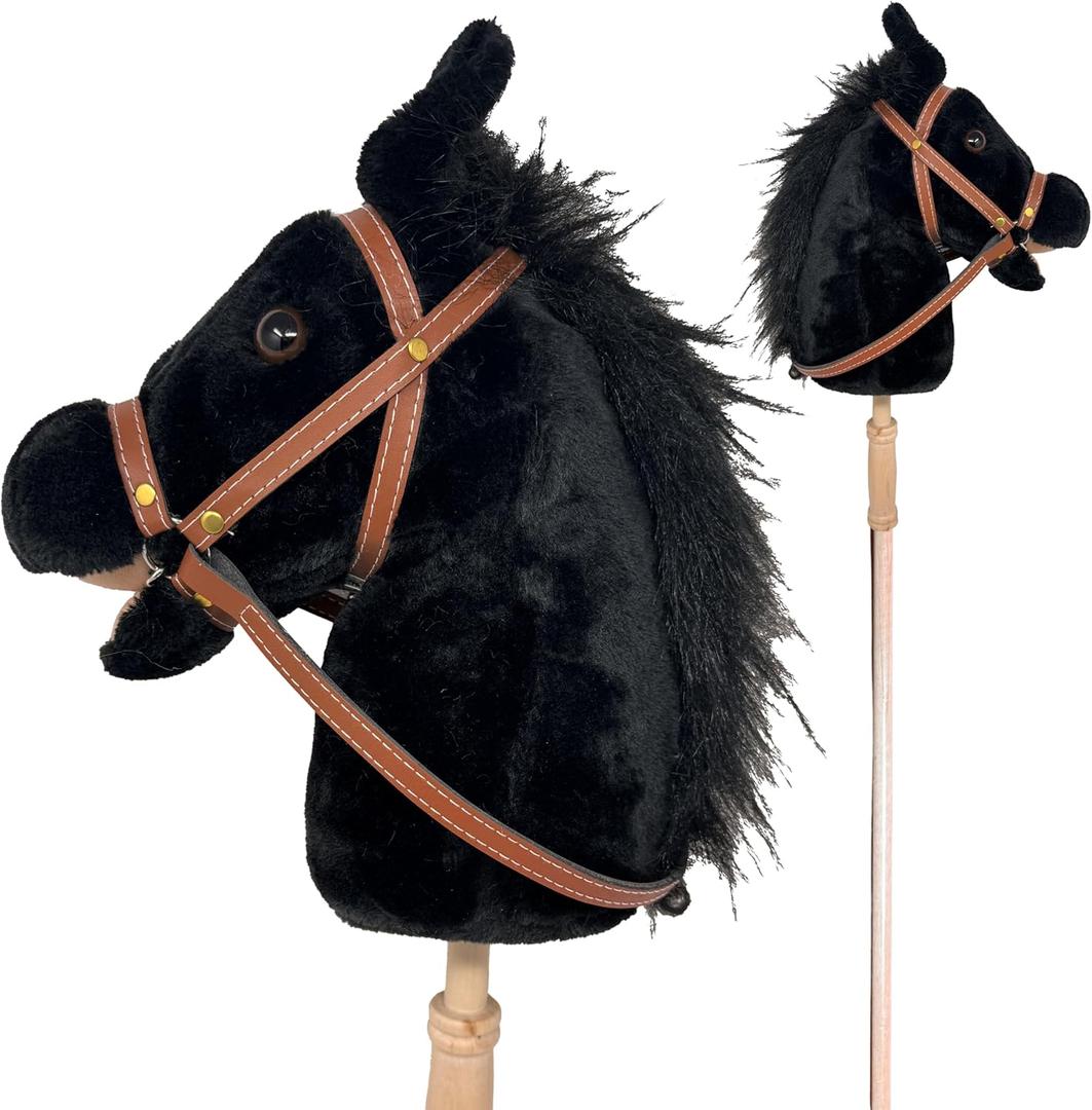 Nature Bound Stick Horse | Horse on a Stick with Sound Effects  Handcrafted Plush Stick Pony for Toddlers & Kids | Handsewn, Sturdy Wooden Handle | Pretend Play Horse Toy (Black)