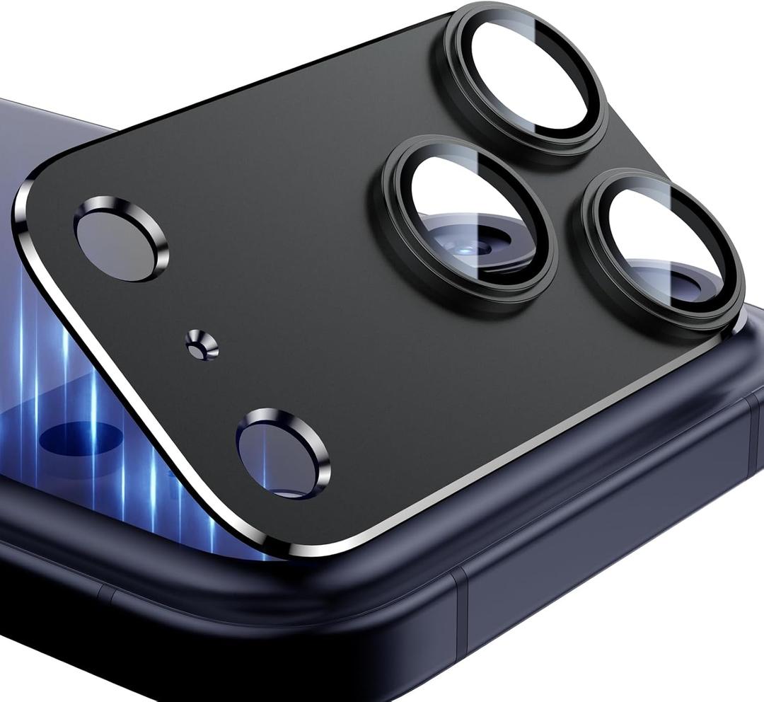 Esanik Upgrade 2 Pack for iPhone 17 Pro Camera Lens Protector, Aluminum Alloy Metal matte Case Tempered Glass Camera Screen Cover, Scratch Resistant Case Friendly (Black)