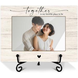 Couple Picture Frame, Engagement Wedding Gifts Mr And Mrs Gifts for Newlywed Couples, Wooden Photo Frame With Iron Stand, Tabletop Decor -25, 8 inches x 5.7 inches