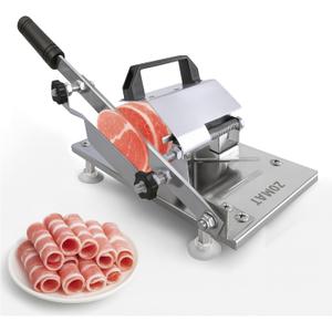 ZOMAT Manual Meat Slicer for Home  Stainless Steel Frozen Meat Cutter with Extra Blade  Adjustable Thickness  Heavy Duty Handheld Slicer for Hot Pot, BBQ, Deli