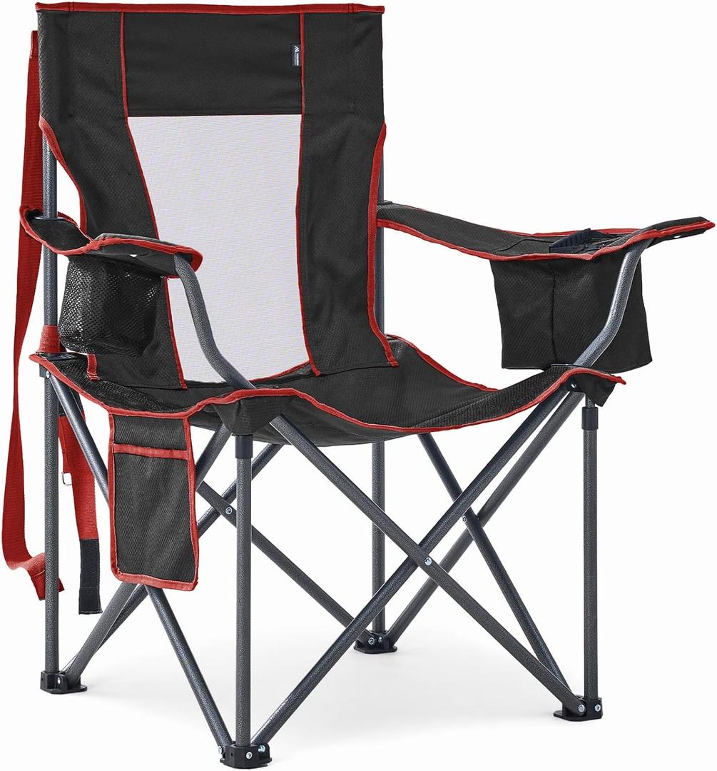 Oversized Camping Chairs Heavy Duty Outdoor Chair Support 400 Lbs, Black, Single Pack
